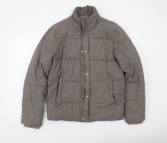 Topman Men's Brown Houndstooth Puffer Jacket Size S Regular Fit