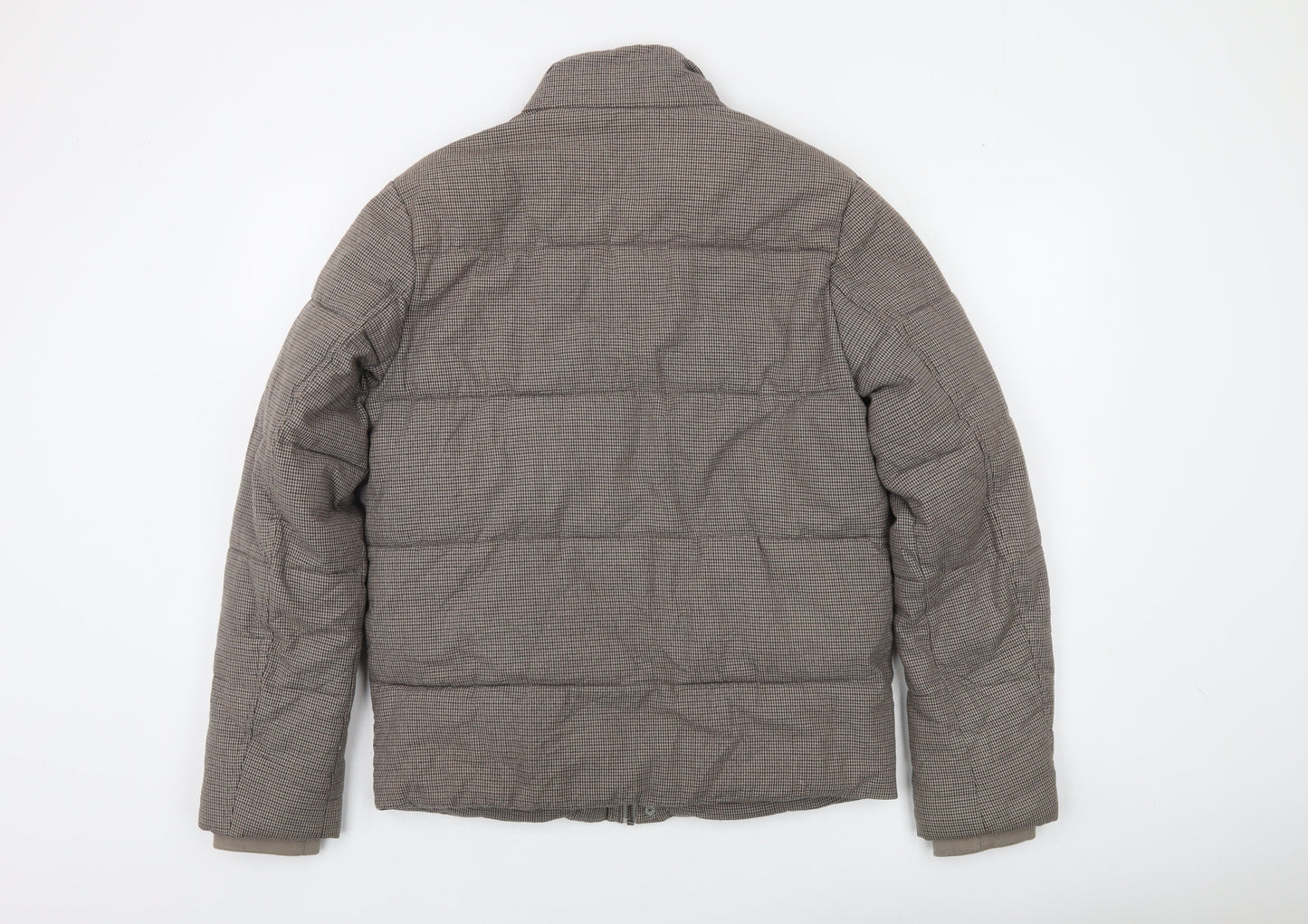Topman Men's Brown Houndstooth Puffer Jacket Size S Regular Fit
