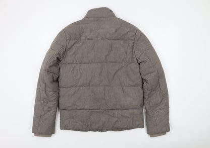 Topman Men's Brown Houndstooth Puffer Jacket Size S Regular Fit