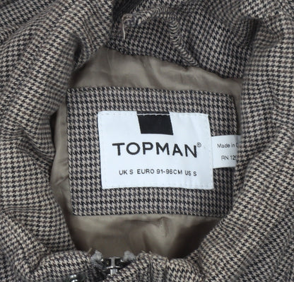 Topman Men's Brown Houndstooth Puffer Jacket Size S Regular Fit