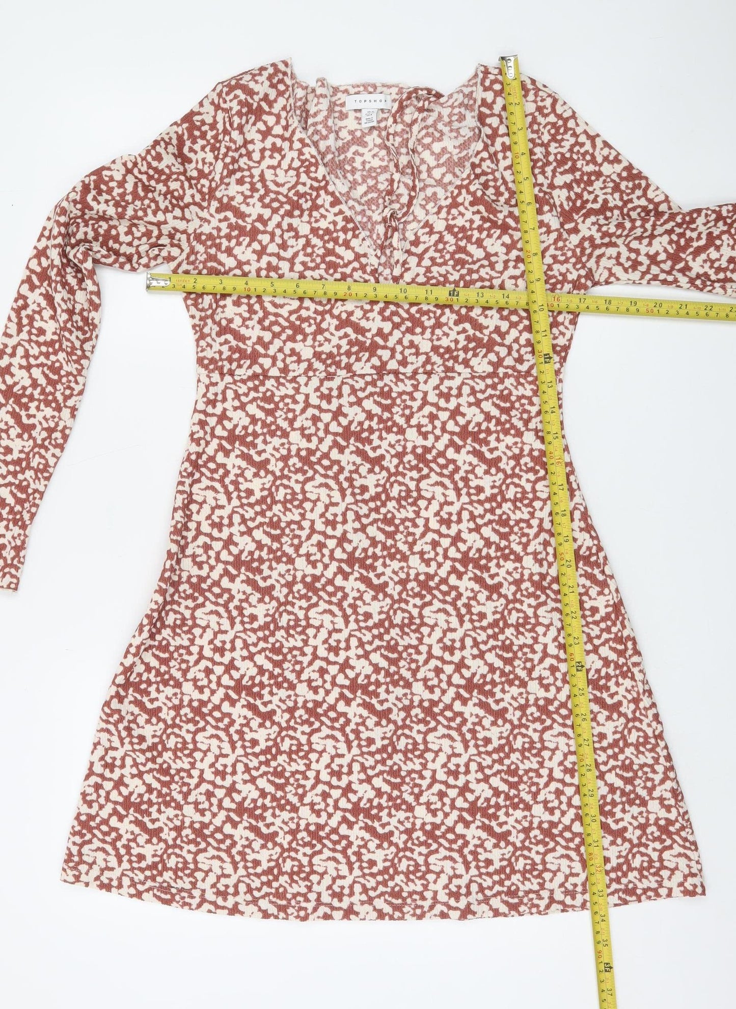 Topshop Women Brown Geometric A-Line Knit Dress Size 12