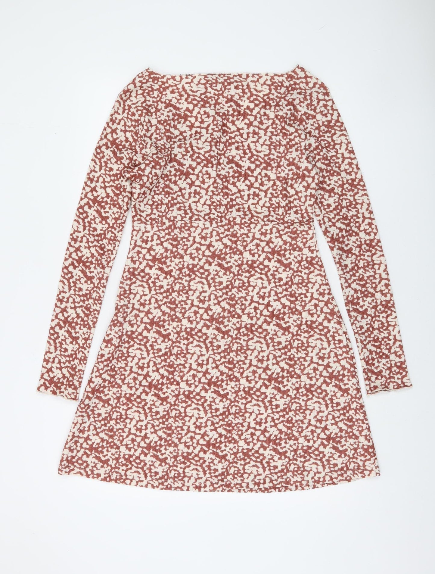 Topshop Women Brown Geometric A-Line Knit Dress Size 12