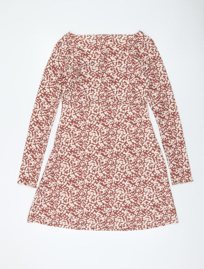 Topshop Women Brown Geometric A-Line Knit Dress Size 12