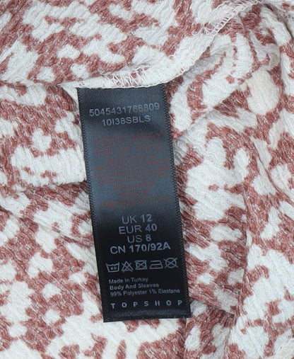 Topshop Women Brown Geometric A-Line Knit Dress Size 12