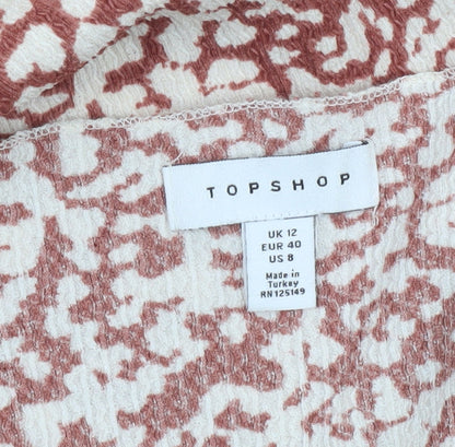 Topshop Women Brown Geometric A-Line Knit Dress Size 12