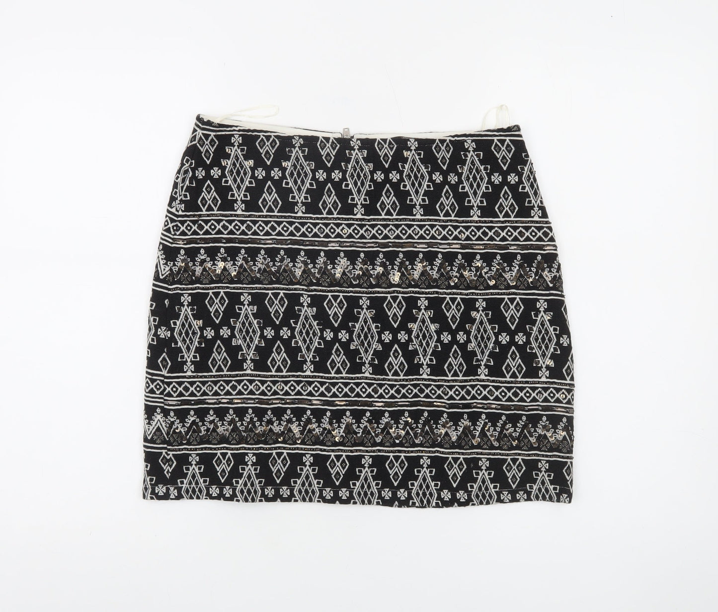 Atmosphere Womens Black Geometric Sequin Pencil Mini Skirt Size 8