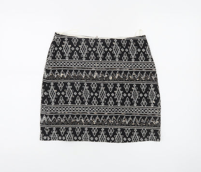 Atmosphere Womens Black Geometric Sequin Pencil Mini Skirt Size 8