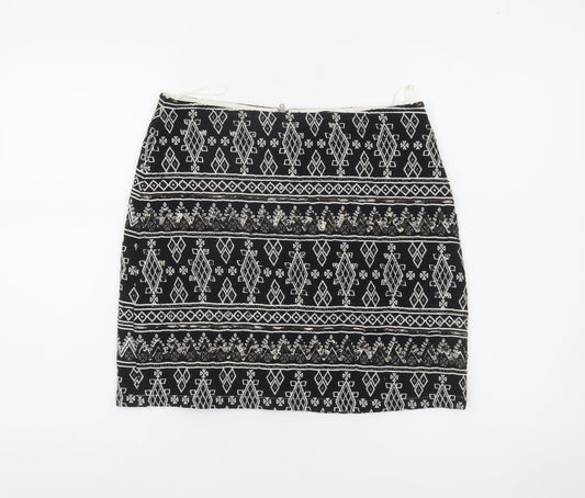 Atmosphere Womens Black Geometric Sequin Pencil Mini Skirt Size 8