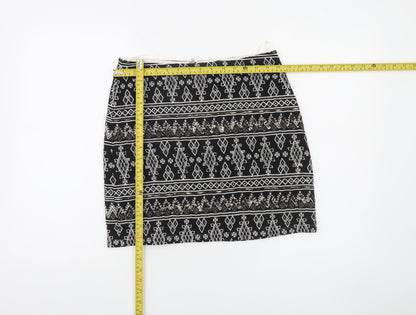 Atmosphere Womens Black Geometric Sequin Pencil Mini Skirt Size 8