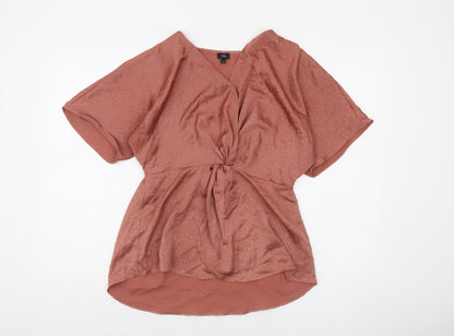 River Island Women’s Brown Wrap Blouse Size 10 Short Sleeve
