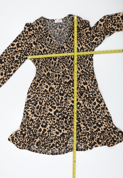Savida Women Beige Leopard Print A-Line Dress Size 12
