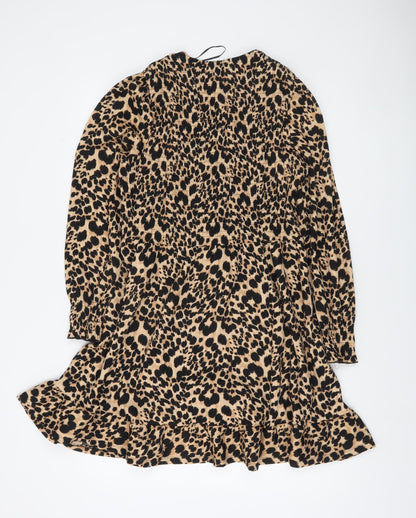 Savida Women Beige Leopard Print A-Line Dress Size 12