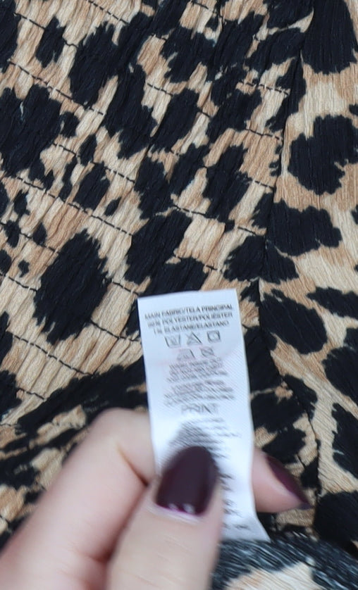 Savida Women Beige Leopard Print A-Line Dress Size 12