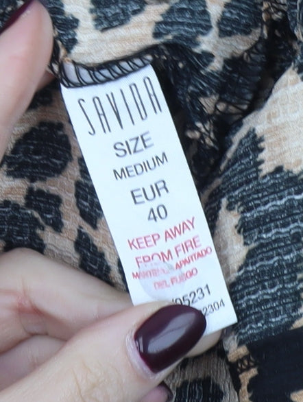 Savida Women Beige Leopard Print A-Line Dress Size 12