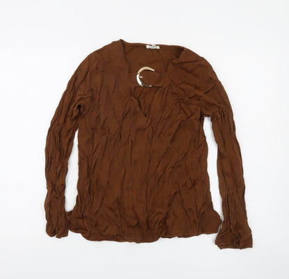 River Island Women’s Brown Long Sleeve V-Neck Tunic Blouse Size 10