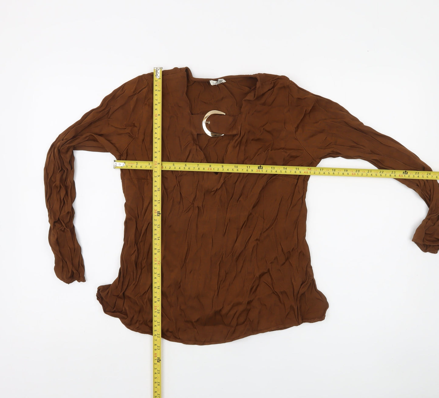 River Island Women’s Brown Long Sleeve V-Neck Tunic Blouse Size 10
