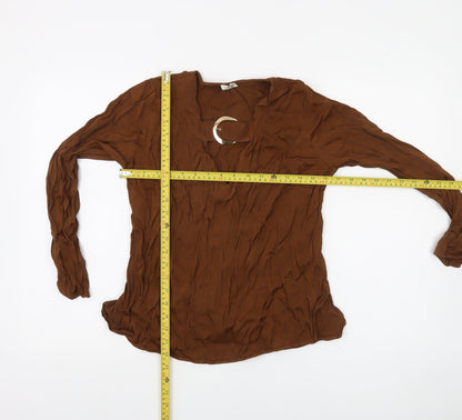 River Island Women’s Brown Long Sleeve V-Neck Tunic Blouse Size 10
