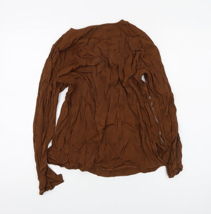 River Island Women’s Brown Long Sleeve V-Neck Tunic Blouse Size 10