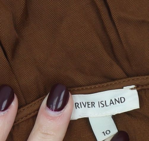 River Island Women’s Brown Long Sleeve V-Neck Tunic Blouse Size 10
