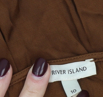 River Island Women’s Brown Long Sleeve V-Neck Tunic Blouse Size 10
