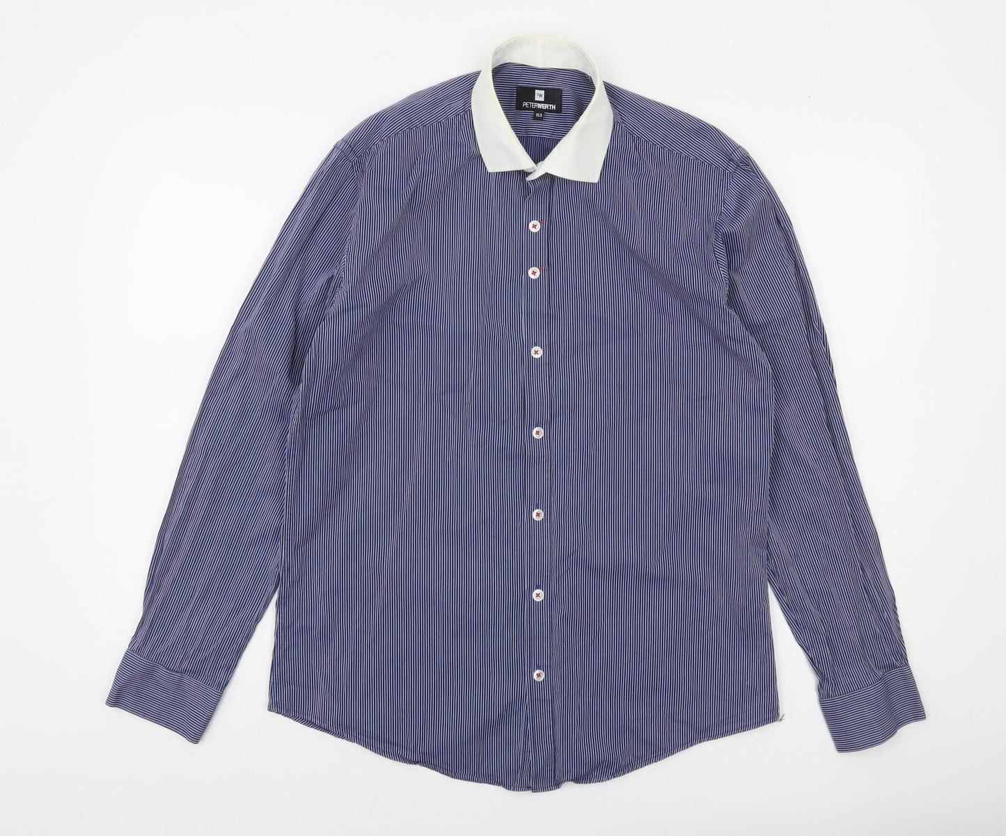 Peter Werth Men’s Blue Striped Cotton Long Sleeve Button-Up Shirt 15.5
