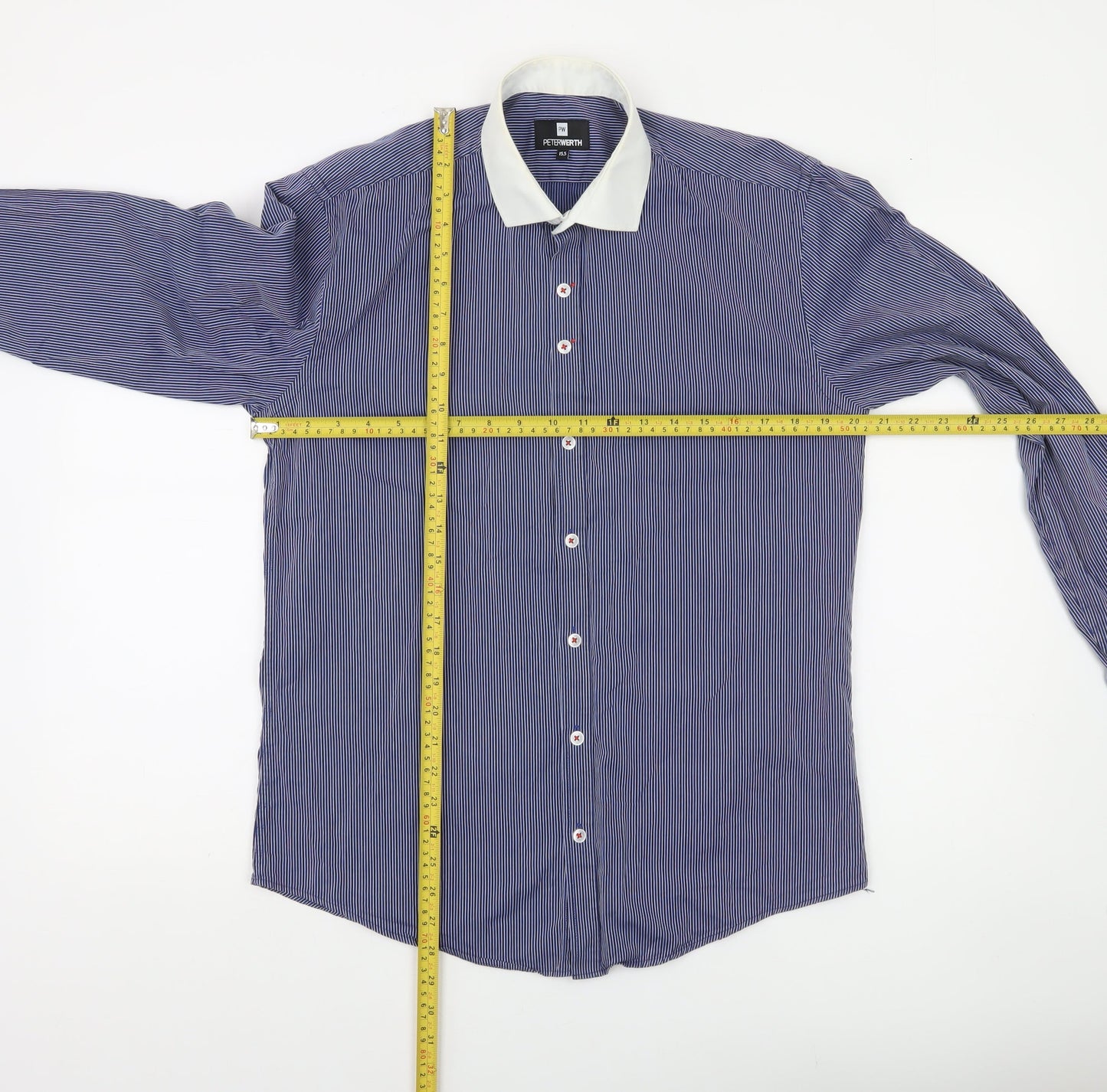 Peter Werth Men’s Blue Striped Cotton Long Sleeve Button-Up Shirt 15.5