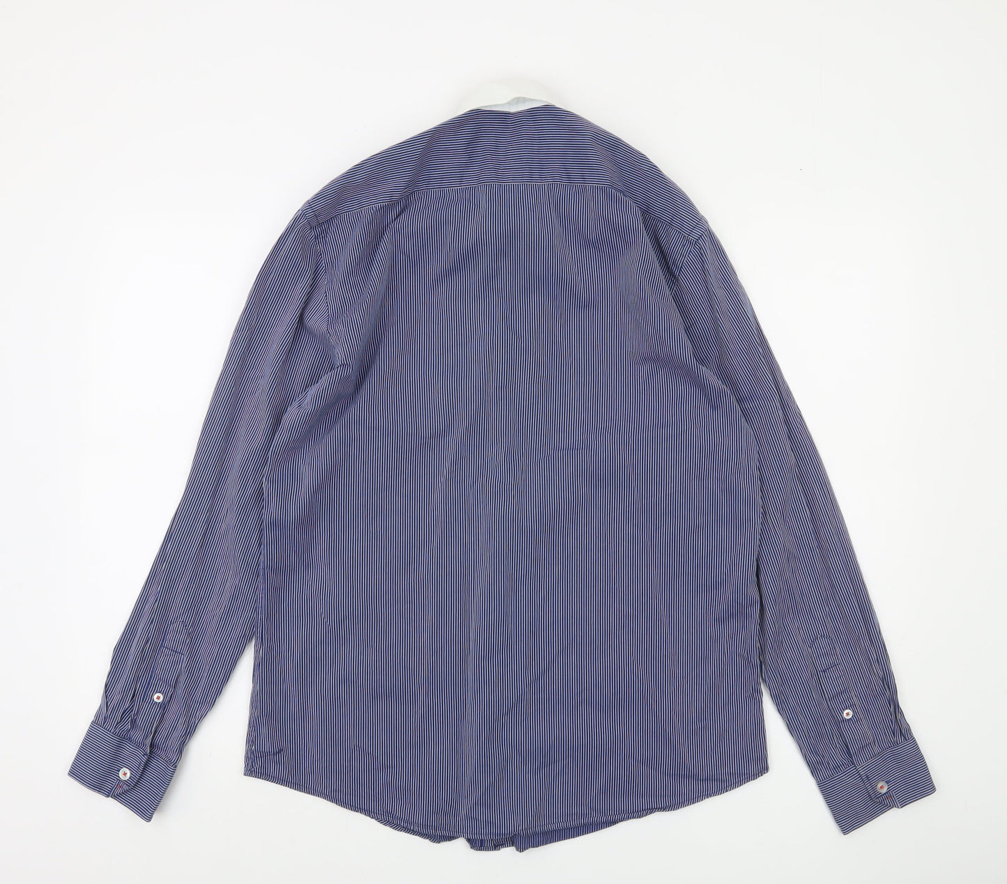 Peter Werth Men’s Blue Striped Cotton Long Sleeve Button-Up Shirt 15.5