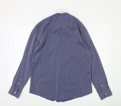 Peter Werth Men’s Blue Striped Cotton Long Sleeve Button-Up Shirt 15.5
