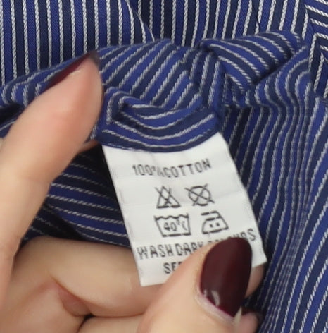 Peter Werth Men’s Blue Striped Cotton Long Sleeve Button-Up Shirt 15.5