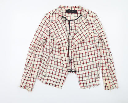 Zara Basic Women Beige Check Tweed Blazer Jacket Size 12