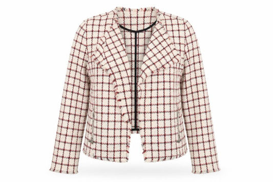 Zara Basic Women Beige Check Tweed Blazer Jacket Size 12