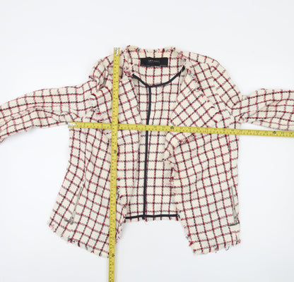 Zara Basic Women Beige Check Tweed Blazer Jacket Size 12