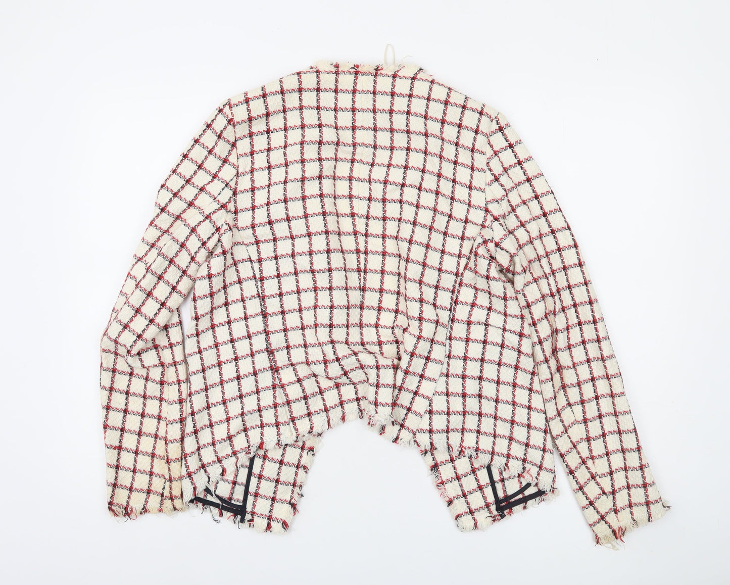 Zara Basic Women Beige Check Tweed Blazer Jacket Size 12