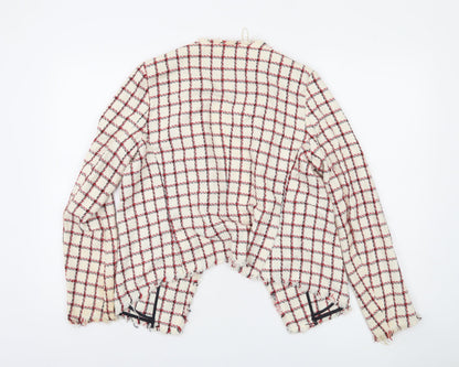 Zara Basic Women Beige Check Tweed Blazer Jacket Size 12
