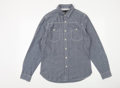 Topman Men's Blue Cotton Button-Up Shirt UK M Long Sleeve Casual