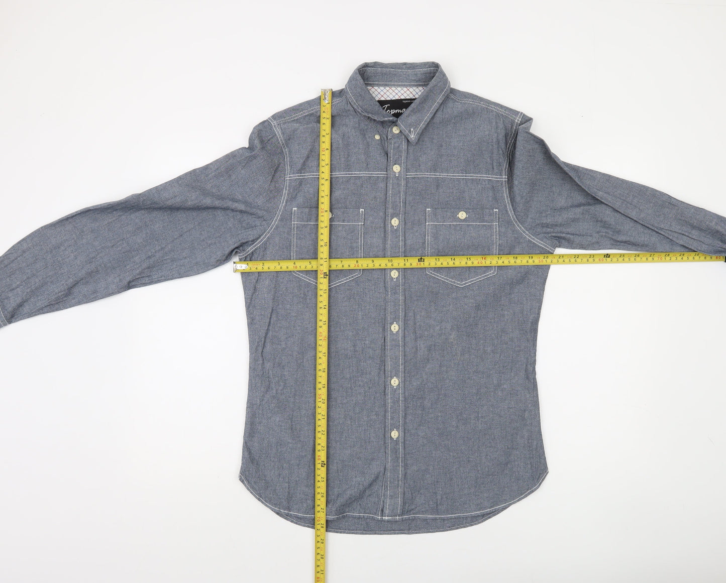 Topman Men's Blue Cotton Button-Up Shirt UK M Long Sleeve Casual