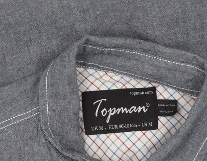 Topman Men's Blue Cotton Button-Up Shirt UK M Long Sleeve Casual
