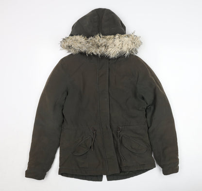 ONLY Women's Green Faux Fur Hooded Parka Jacket Size S