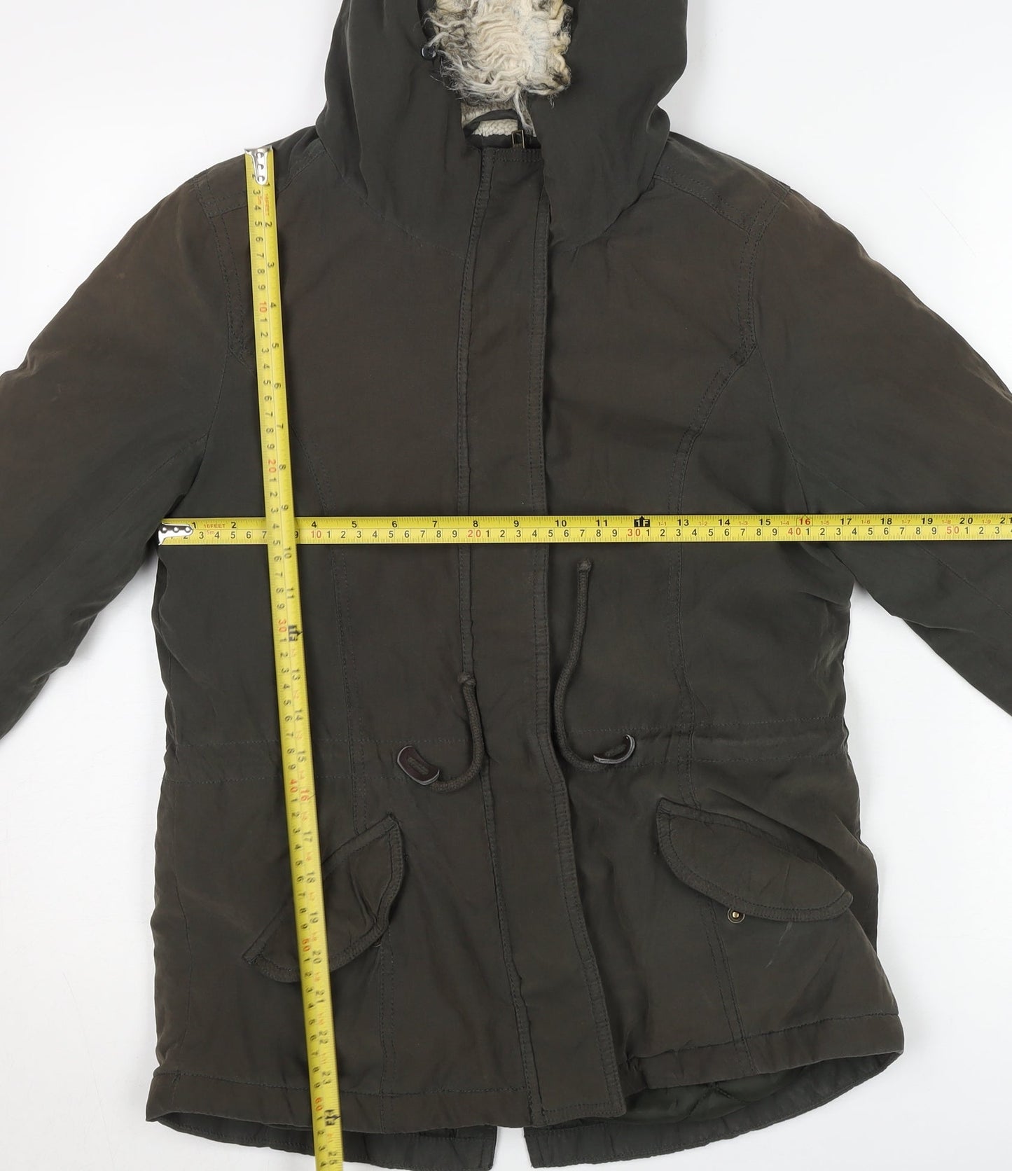 ONLY Women's Green Faux Fur Hooded Parka Jacket Size S