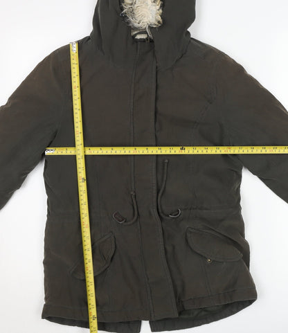 ONLY Women's Green Faux Fur Hooded Parka Jacket Size S