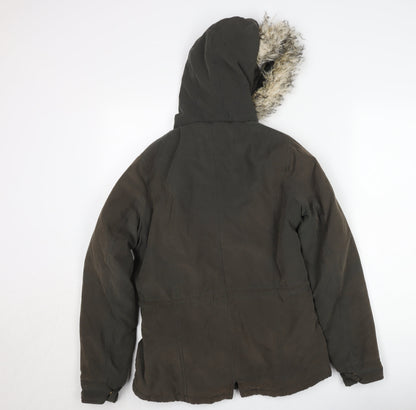 ONLY Women's Green Faux Fur Hooded Parka Jacket Size S