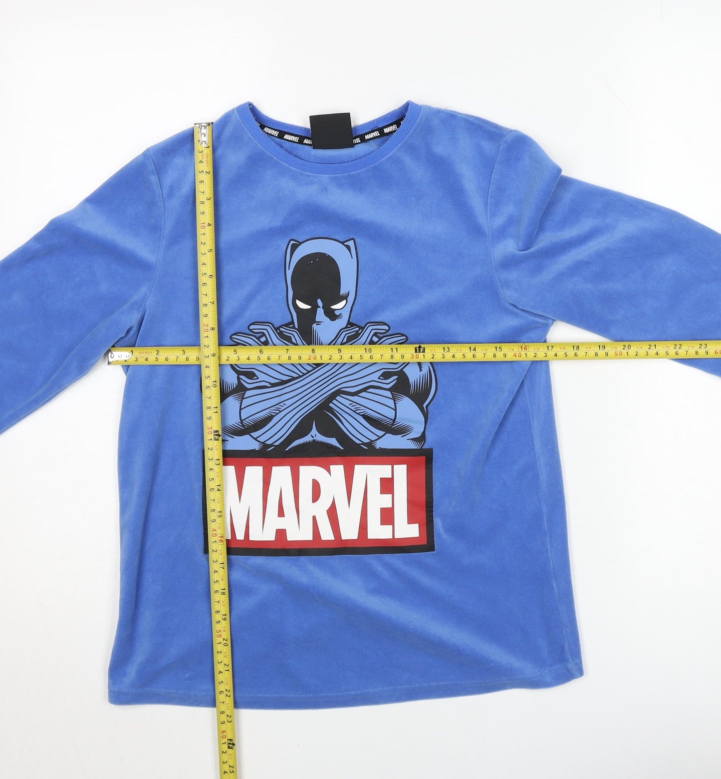 Marvel Boys Blue 11-12 Years Long Sleeve Velour Black Panther Pyjama Top