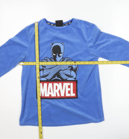 Marvel Boys Blue 11-12 Years Long Sleeve Velour Black Panther Pyjama Top