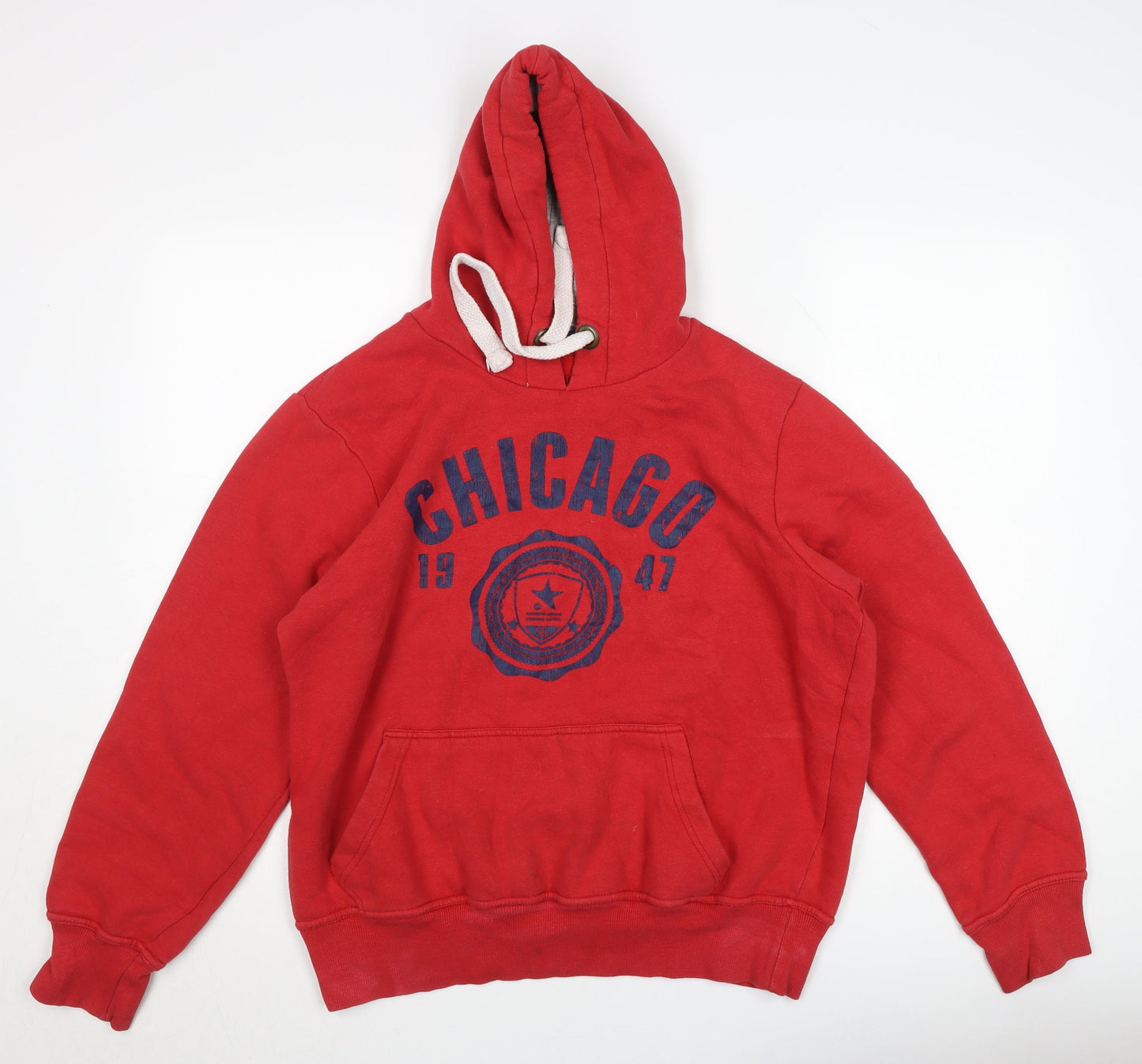 CargoQuay Men’s Red Chicago Pullover Hoodie L Fleece Graphic Print