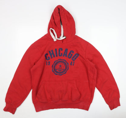 CargoQuay Men’s Red Chicago Pullover Hoodie L Fleece Graphic Print
