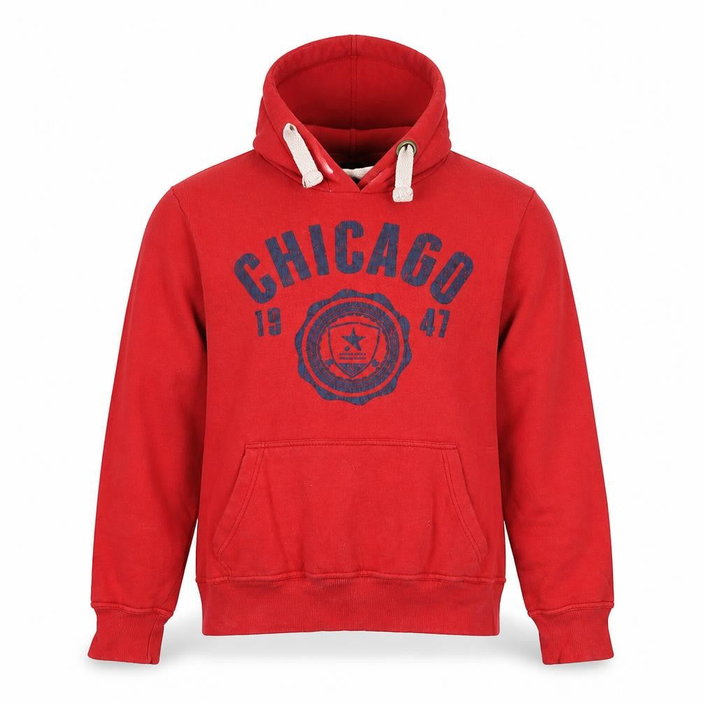 CargoQuay Men’s Red Chicago Pullover Hoodie L Fleece Graphic Print