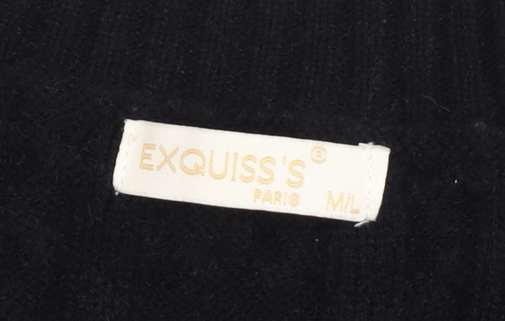 Exquiss’s Women Black Cable-Knit Ruffle V-Neck Cardigan M