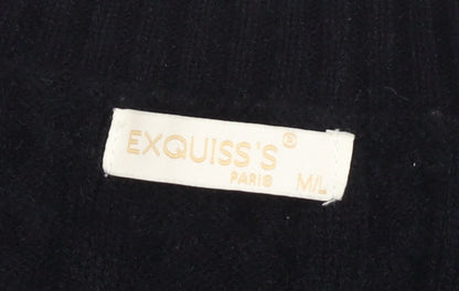 Exquiss’s Women Black Cable-Knit Ruffle V-Neck Cardigan M