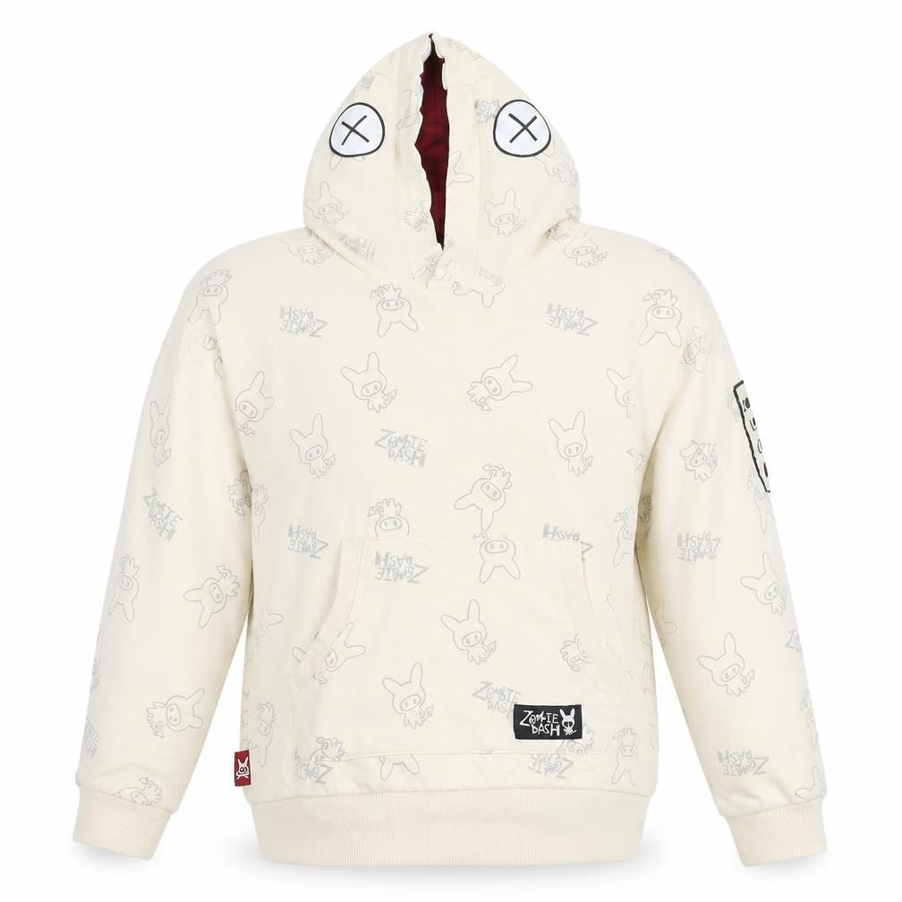 Front view of Zombie Dash boys’ beige graphic pullover hoodie 9 years