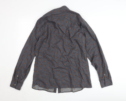 Mango Man Grey Slim Fit Dog Print Cotton Button-Up Shirt Size M